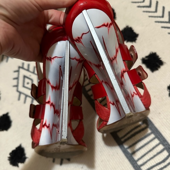 👠 Casadei Prabal Gurung Red Patent Cardiogram Wedges Platform Sandals Heels - Picture 7 of 15